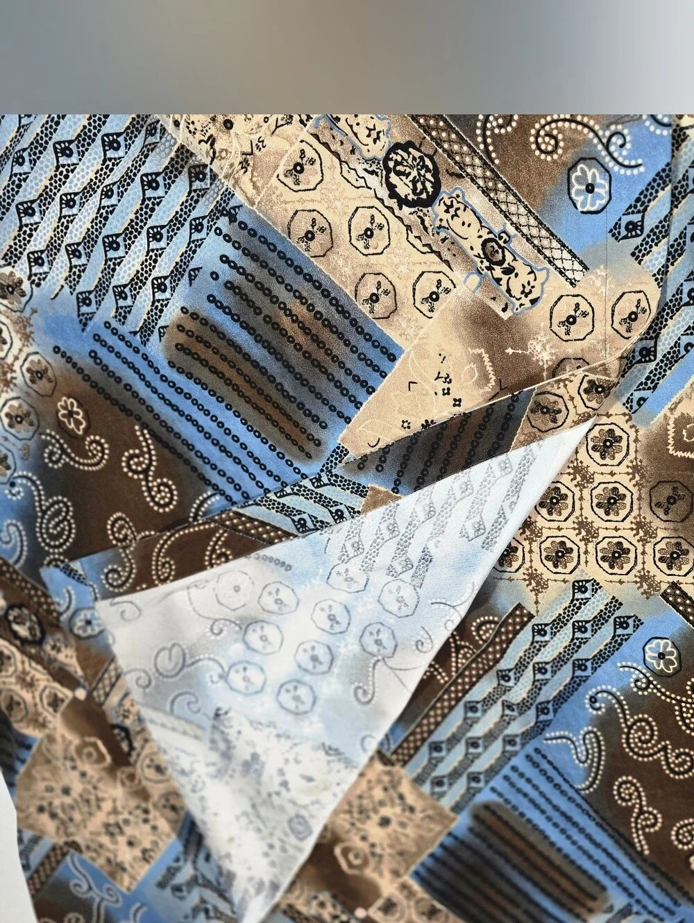 CJ Banks Size 24 Blue & Tan Decorative Paisley Long Skirt - Prairie Cottagecore